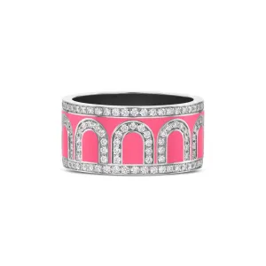 L'Arc de DAVIDOR Ring GM, 18k White Gold with May Rose Lacquered Ceramic and Palais Diamonds
