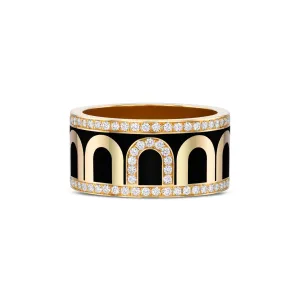 L'Arc de DAVIDOR Ring GM, 18k Yellow Gold with Caviar Lacquered Ceramic and Porta Diamonds