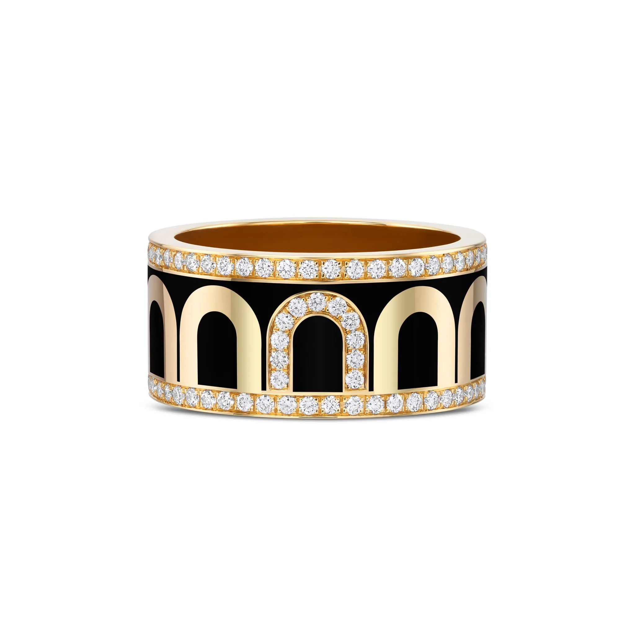 L'Arc de DAVIDOR Ring GM, 18k Yellow Gold with Caviar Lacquered Ceramic and Porta Diamonds