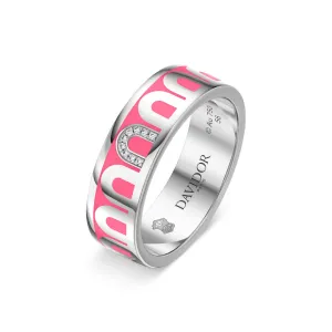 LArc de DAVIDOR Ring MM, 18k White Gold with May Rose Lacquered Ceramic and Porta Simple Diamonds