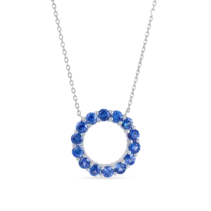 Large Blue Sapphire Circle Pendant White Gold