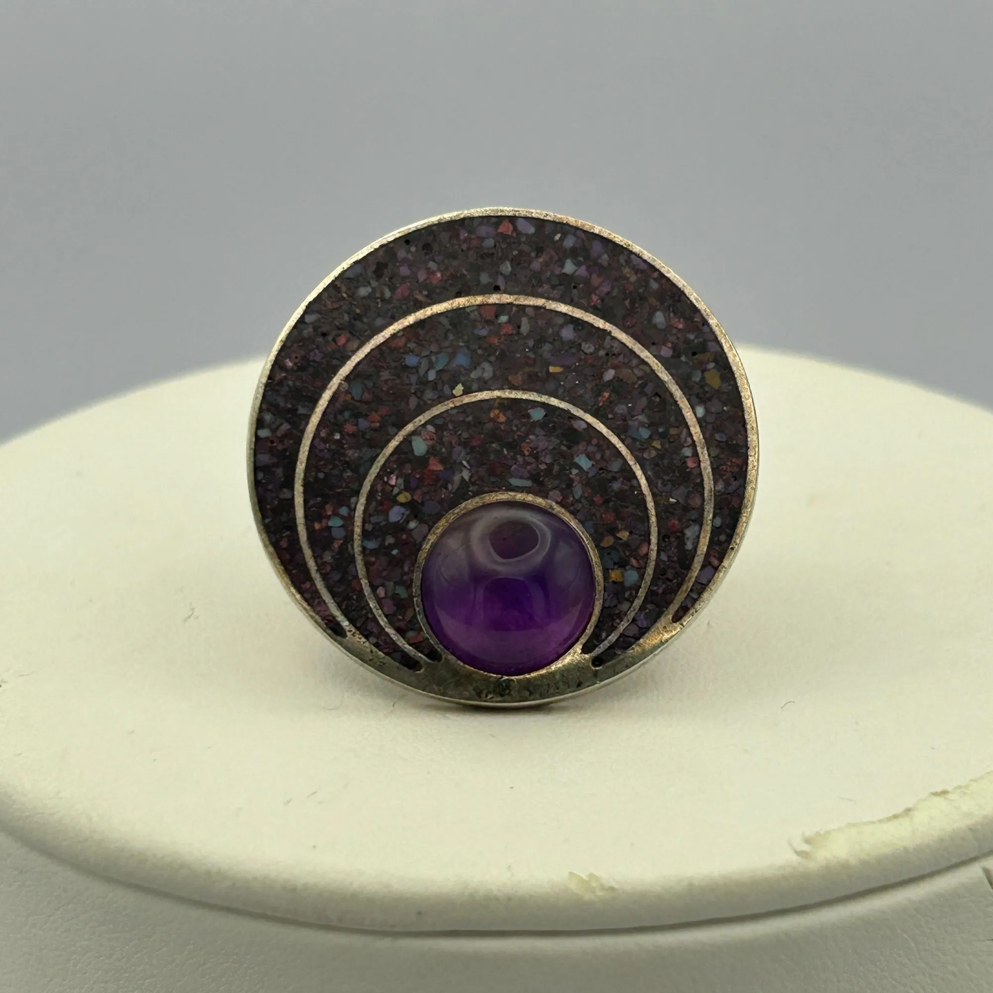 Large Circular 925 Sterling Silver and Jay King Amethyst Ring - SIZE 6