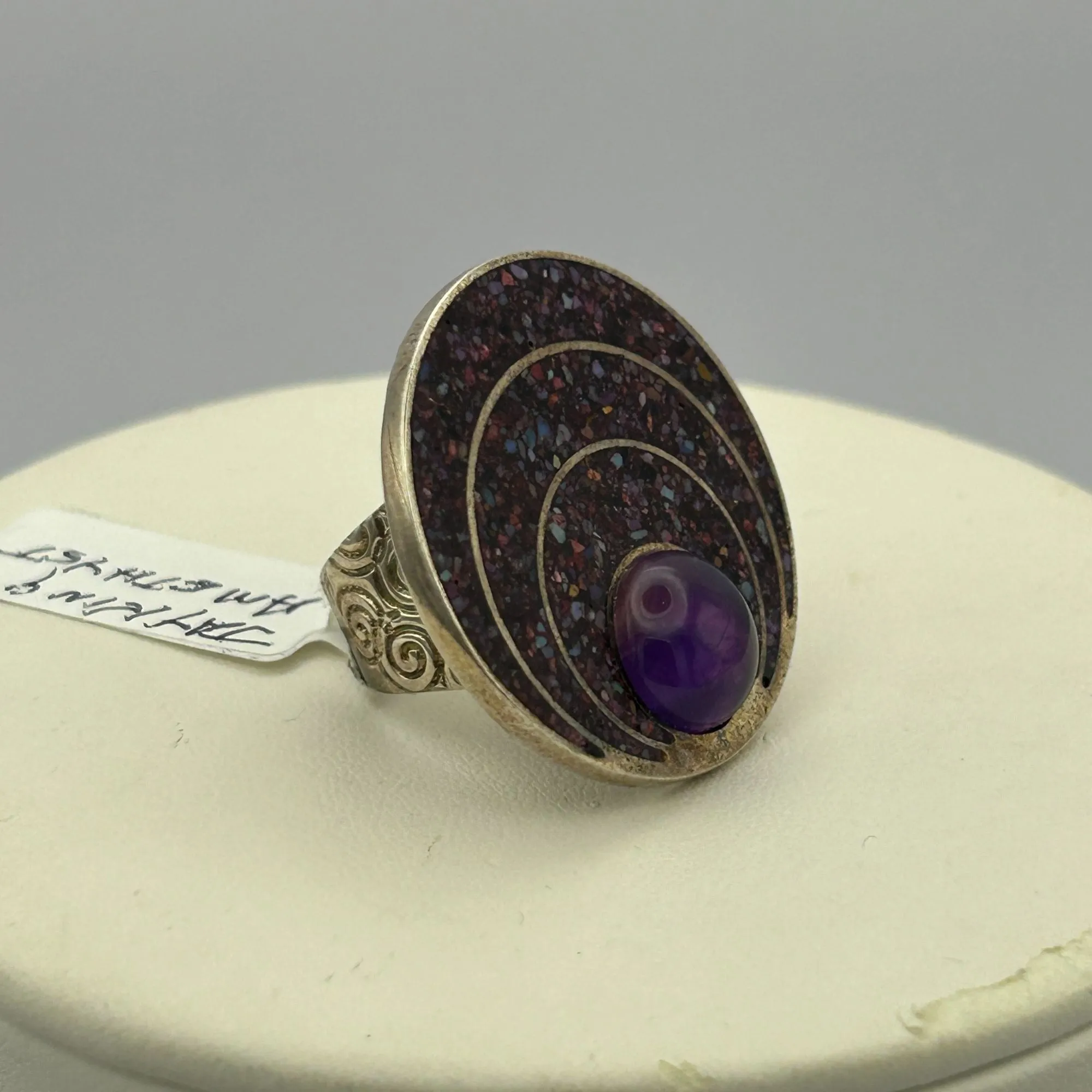 Large Circular 925 Sterling Silver and Jay King Amethyst Ring - SIZE 6