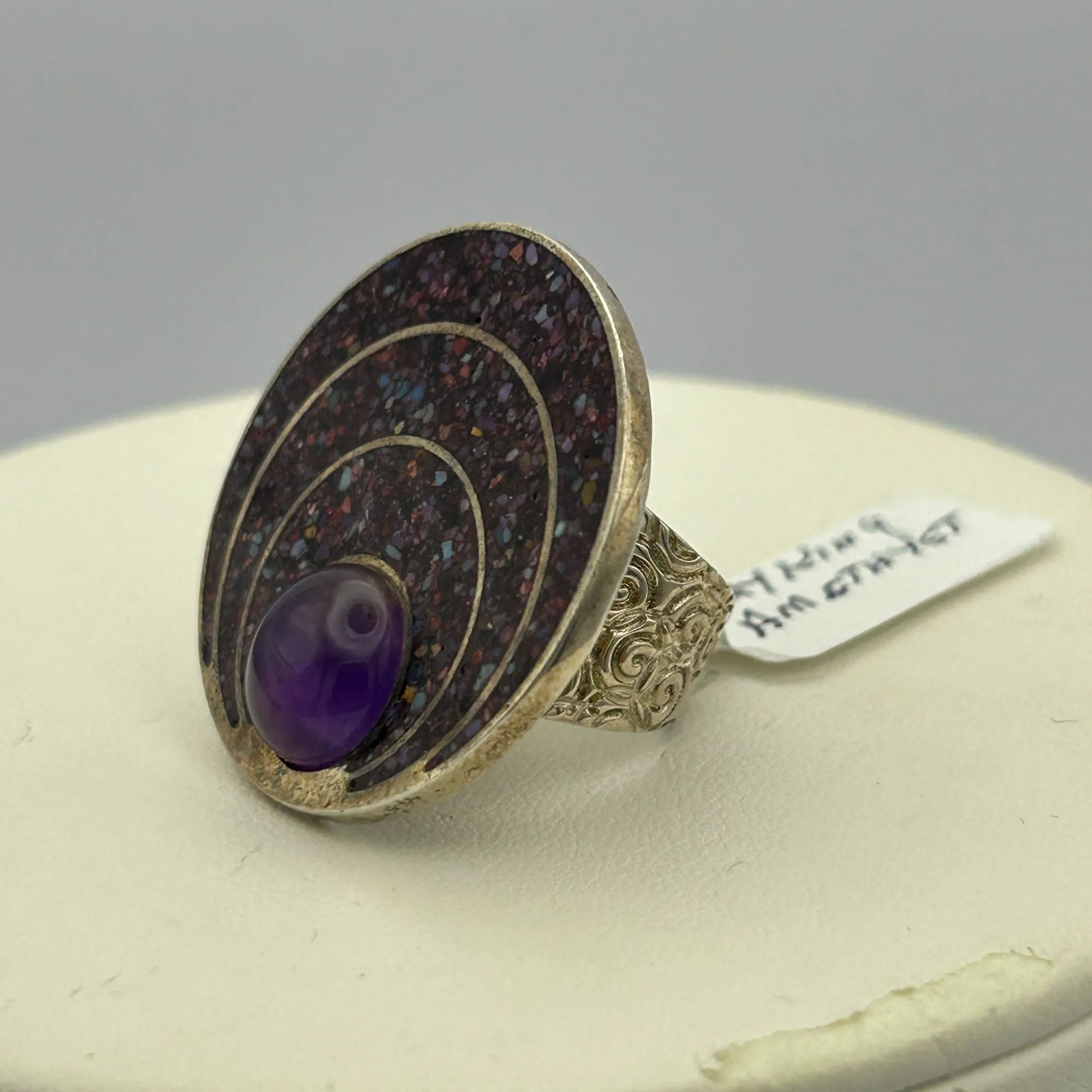 Large Circular 925 Sterling Silver and Jay King Amethyst Ring - SIZE 6