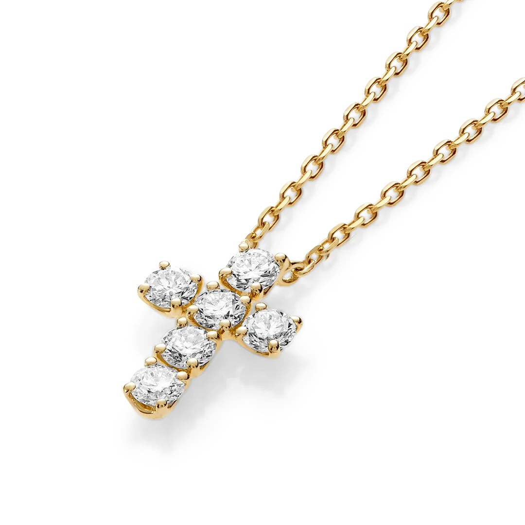 Large Diamond Cross Fashion Pendant Yellow Gold