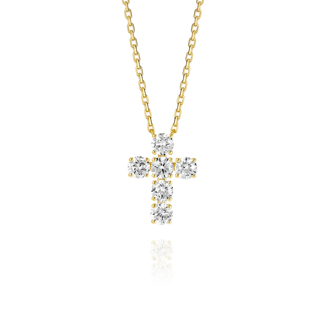 Large Diamond Cross Fashion Pendant Yellow Gold