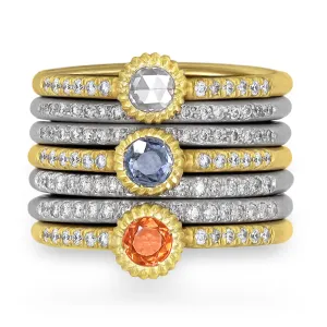 Lauren K. White Diamond Blue   Orange Sapphire Gold Stacking Ring Set