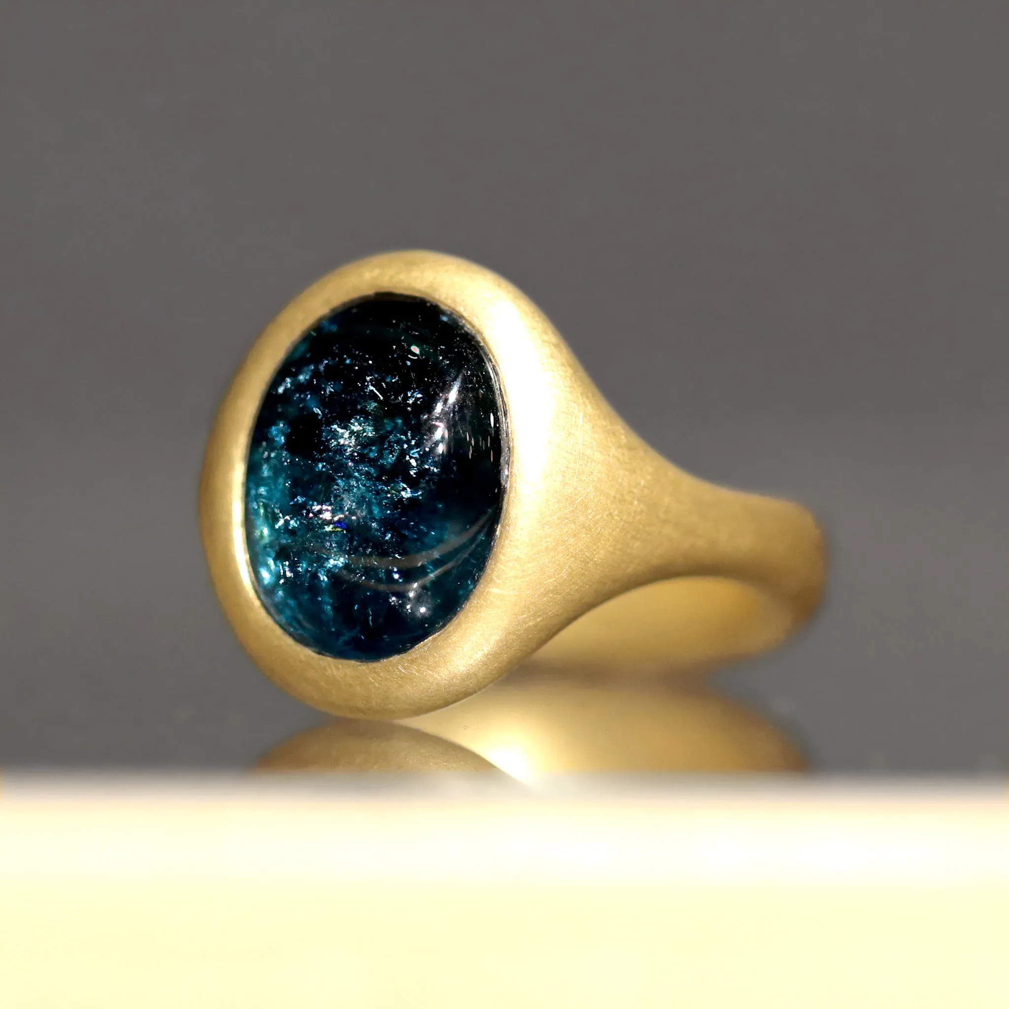 Lola Brooks 5.32 Carat Deep Blue Tourmaline Yellow Gold Ring