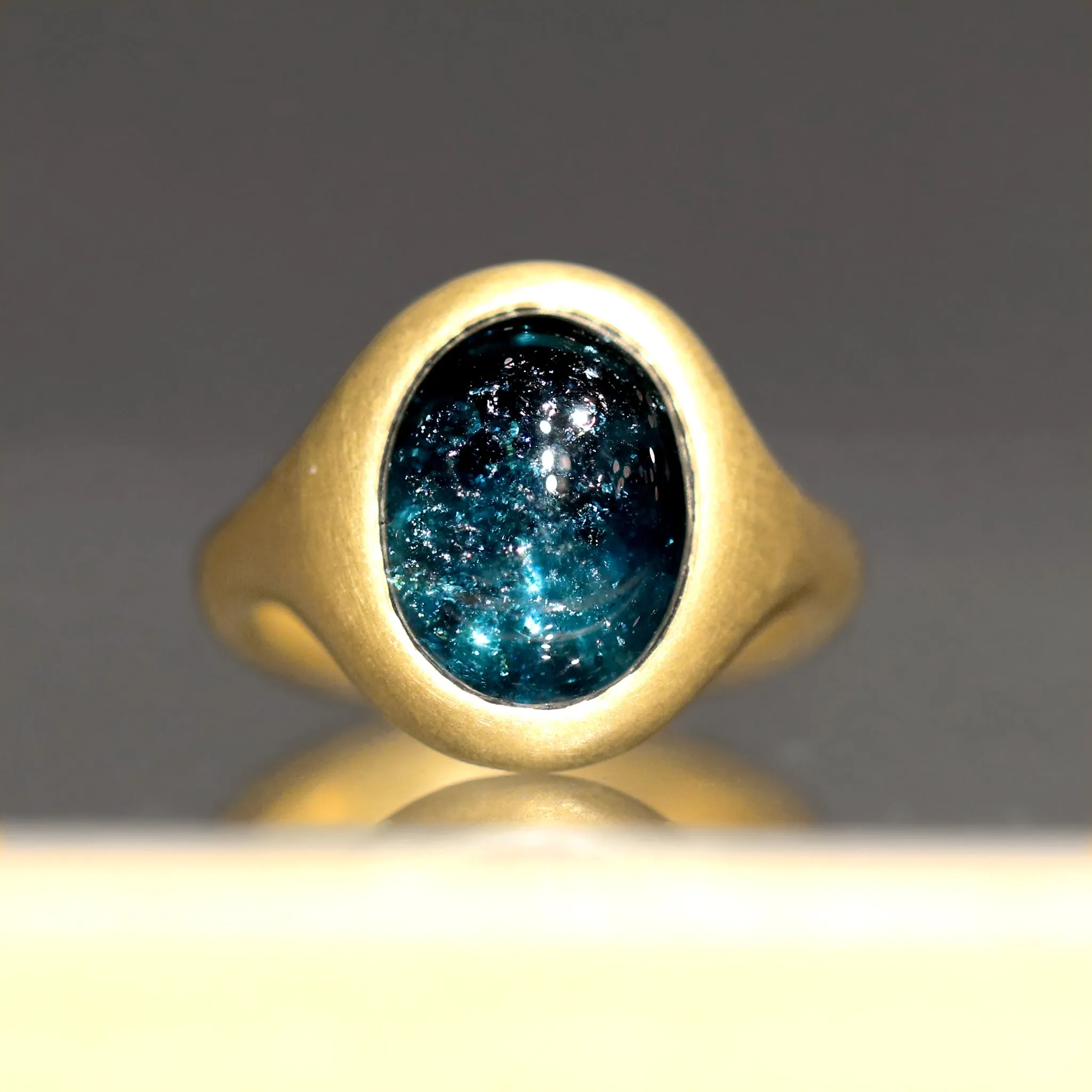 Lola Brooks 5.32 Carat Deep Blue Tourmaline Yellow Gold Ring