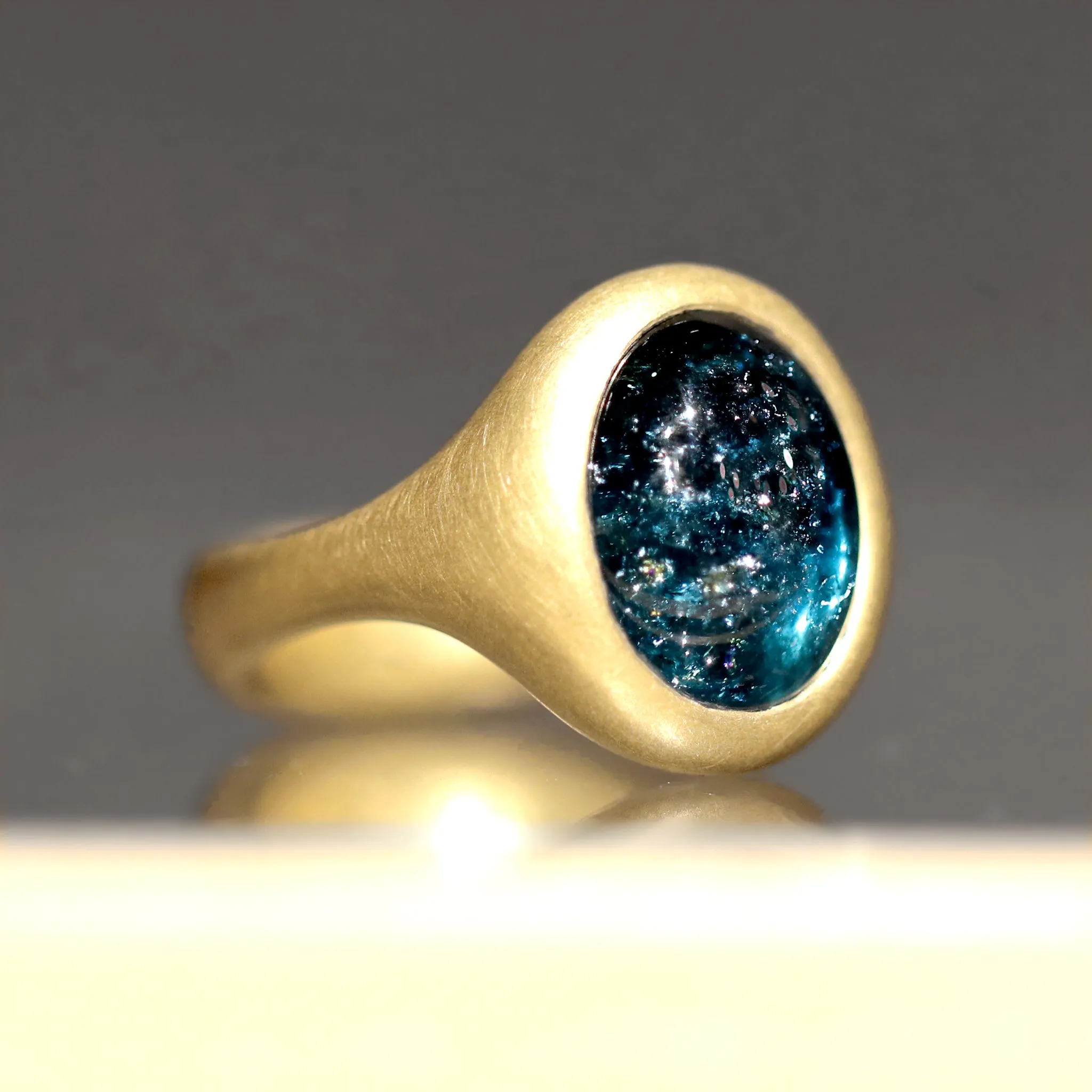 Lola Brooks 5.32 Carat Deep Blue Tourmaline Yellow Gold Ring