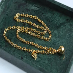 Long U-shaped Thick Chain Necklace with Ball Pendant