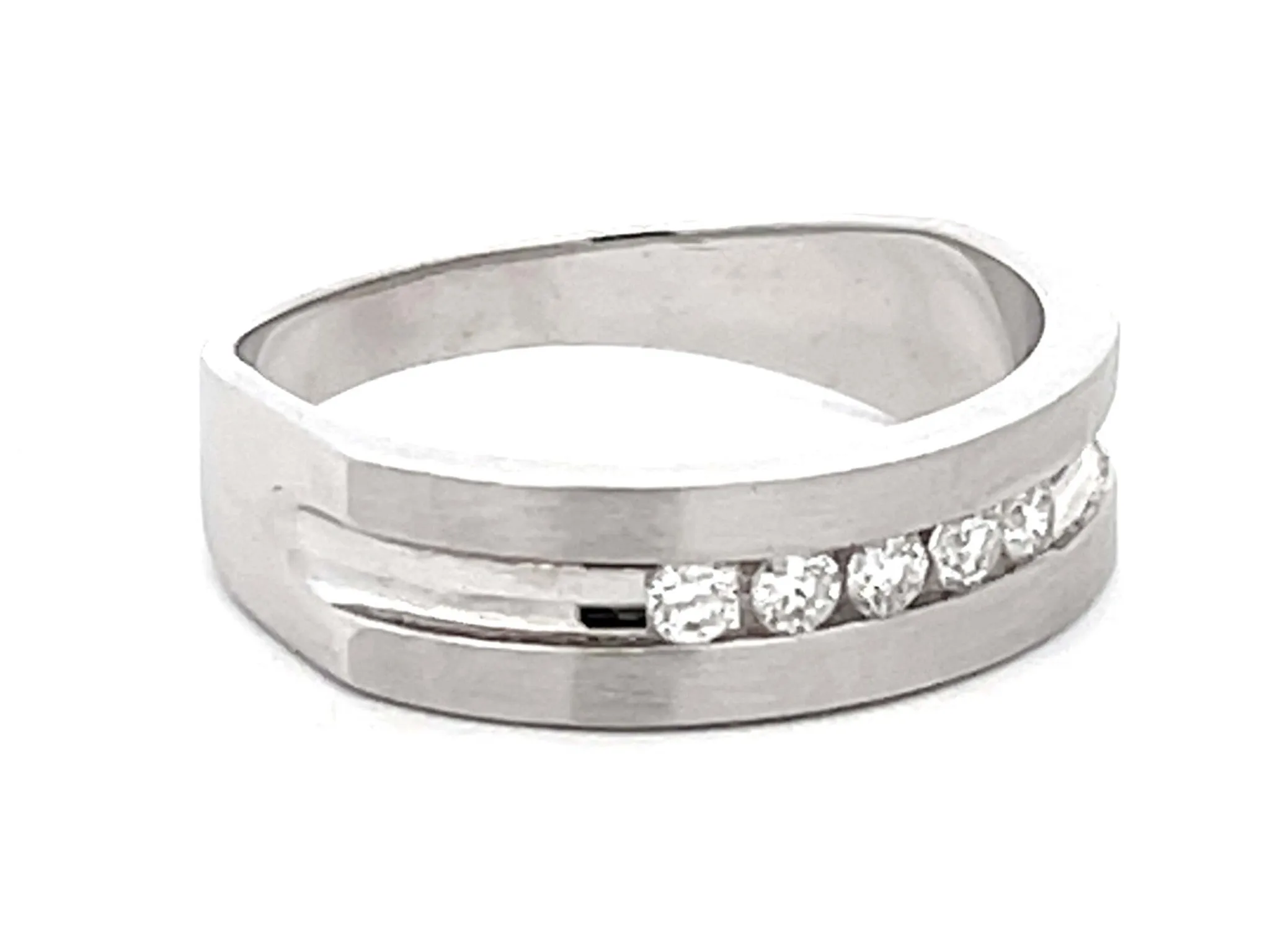 Mens Diamond Band Ring Matte Finish 14k White Gold