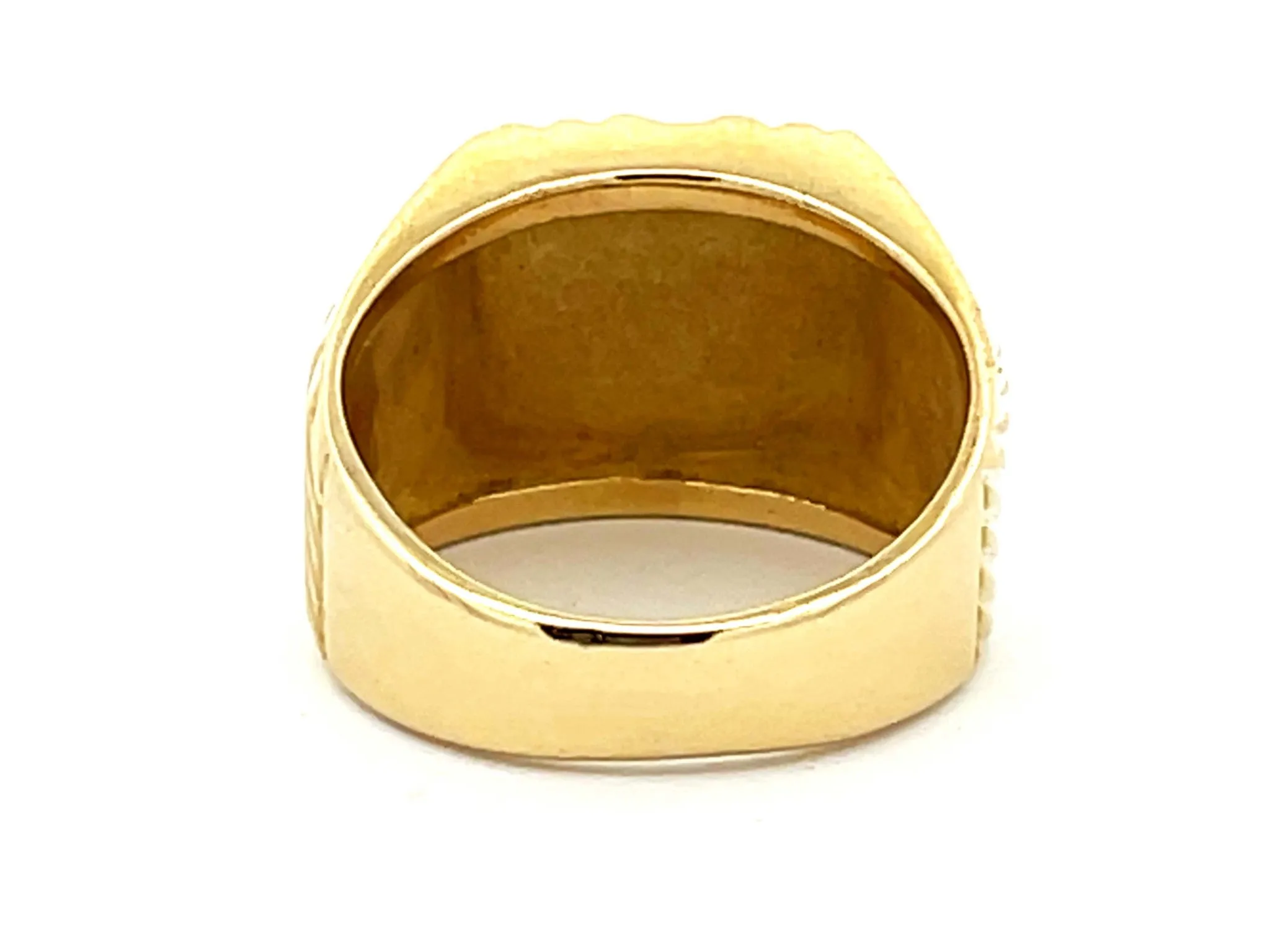 Mens Fluted Design and Diagonal Diamond Row Pinky Ring in 18k Yellow Gold