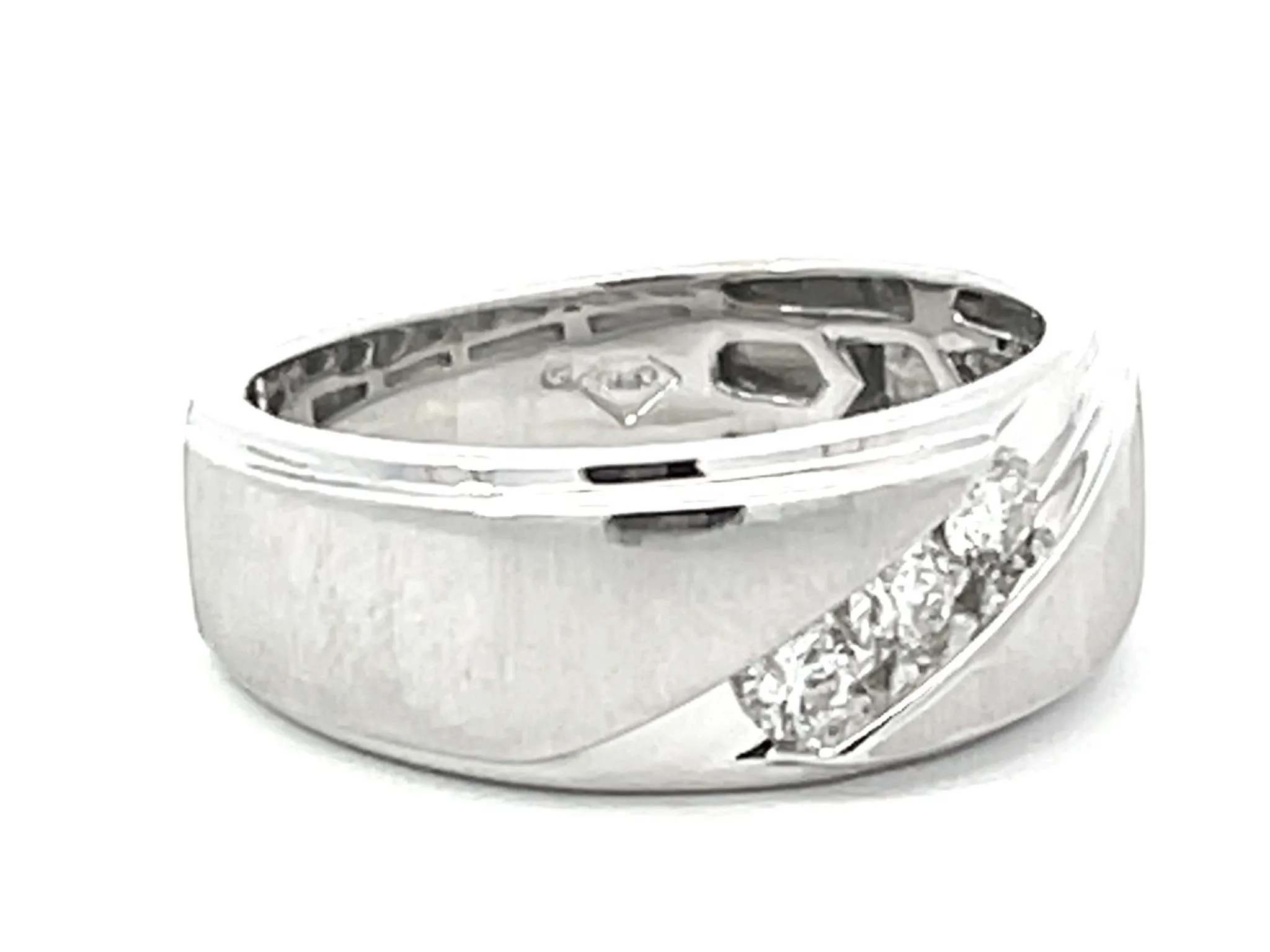 Mens Matte and High Polish Finish Diamond Band Ring 10k White Gold