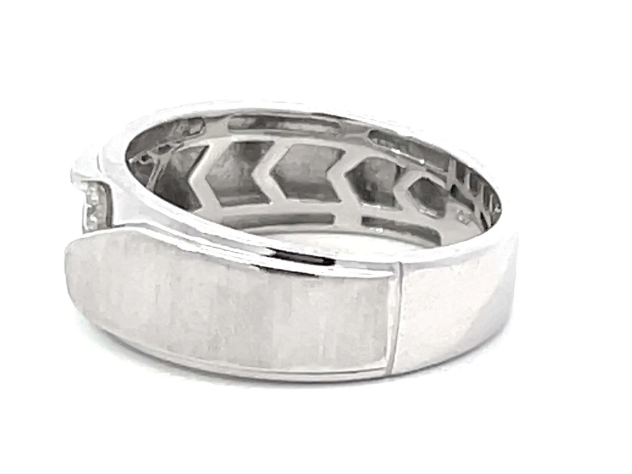 Mens Matte and High Polish Finish Diamond Band Ring 10k White Gold