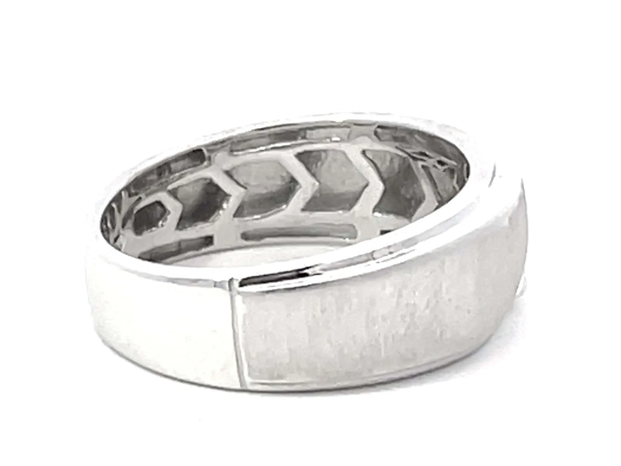 Mens Matte and High Polish Finish Diamond Band Ring 10k White Gold