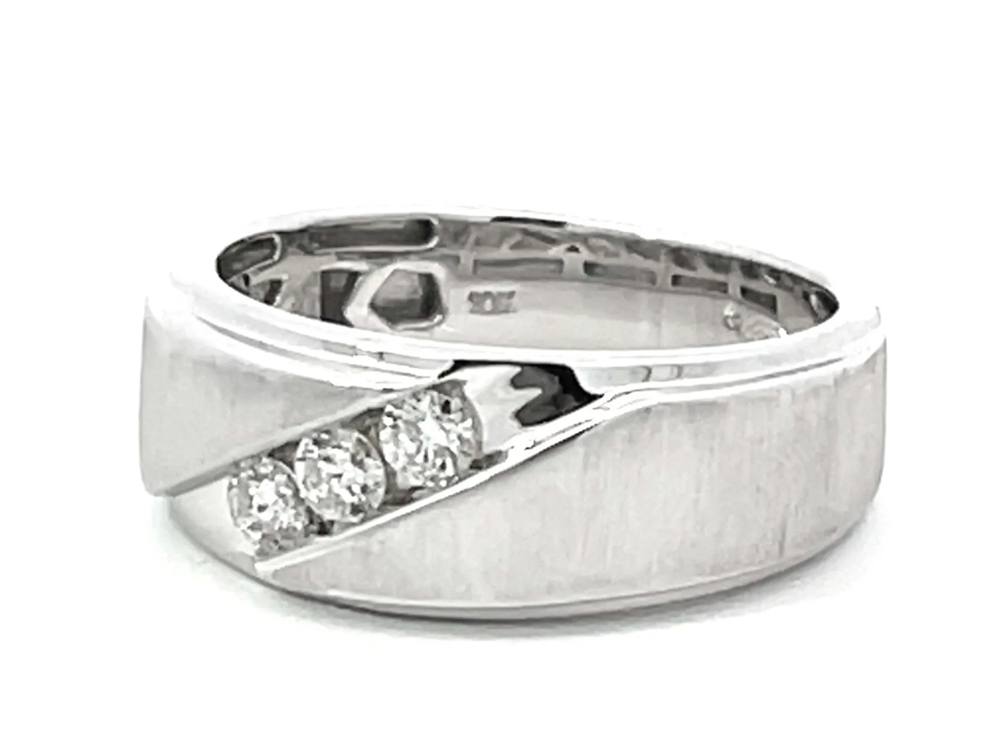 Mens Matte and High Polish Finish Diamond Band Ring 10k White Gold