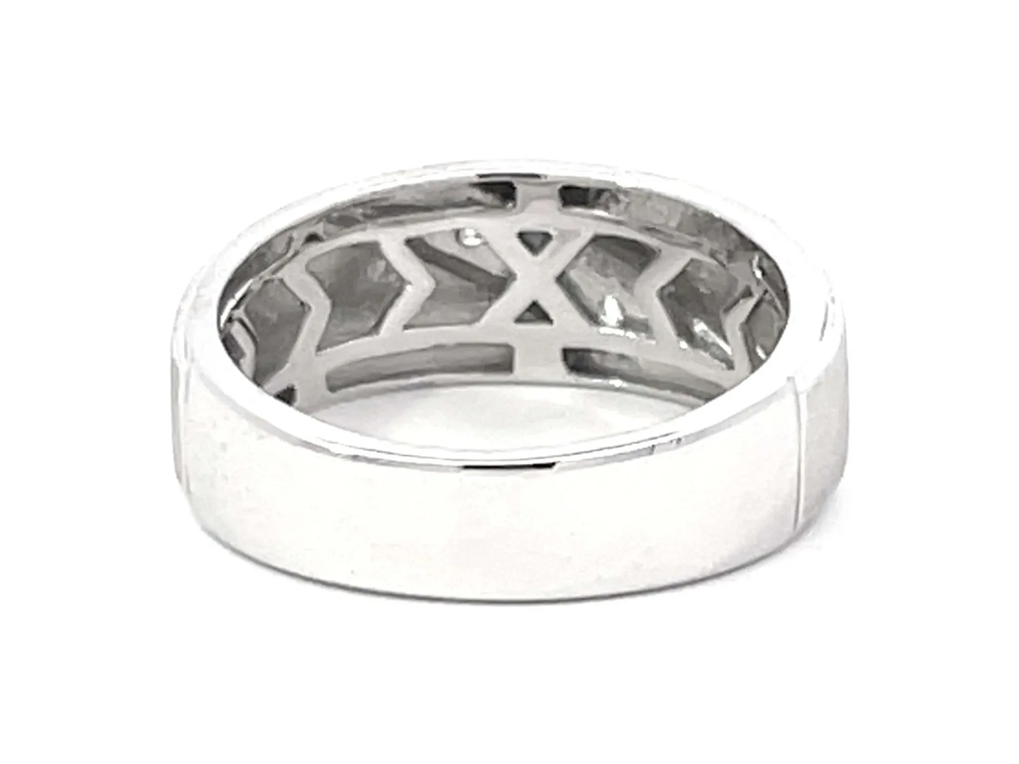 Mens Matte and High Polish Finish Diamond Band Ring 10k White Gold