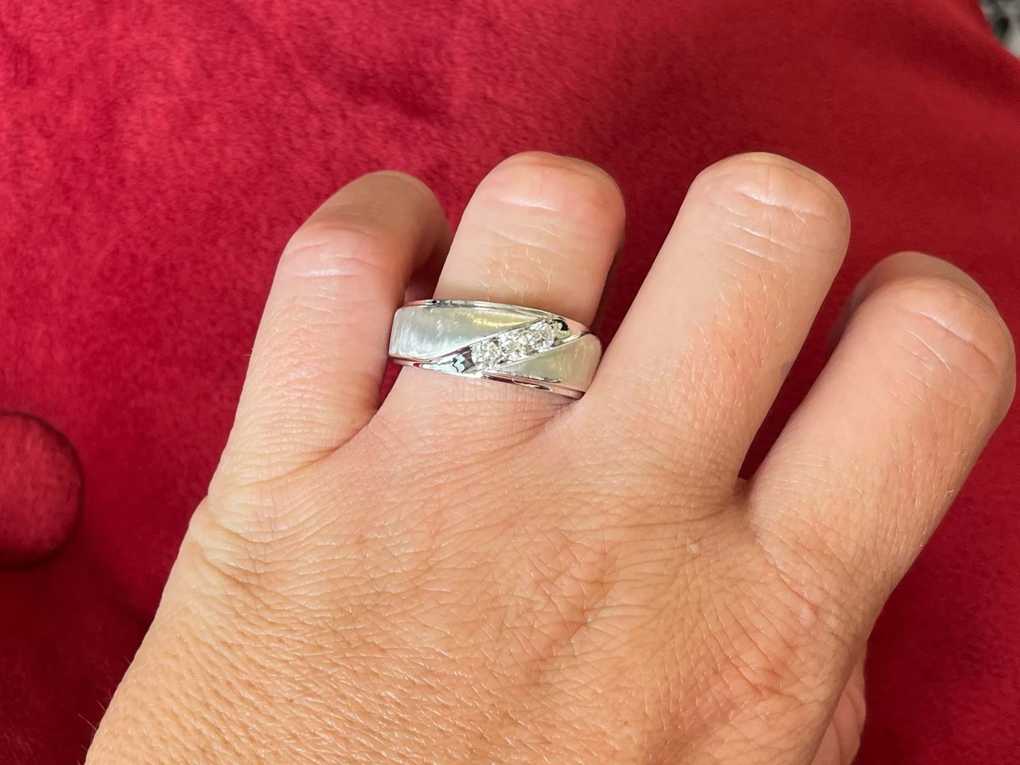 Mens Matte and High Polish Finish Diamond Band Ring 10k White Gold