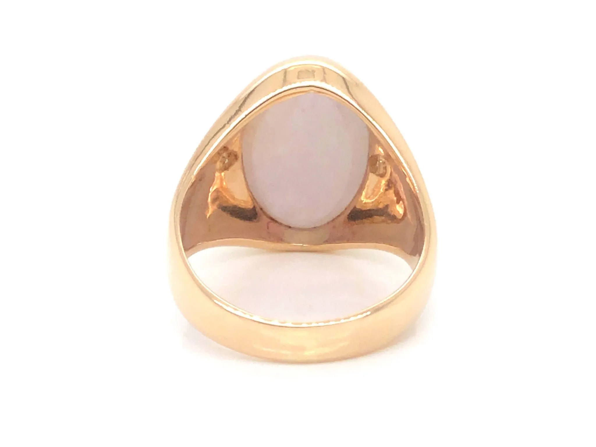 Men's Oval White Jade and Diamond Ring - 14k Yellow Gold