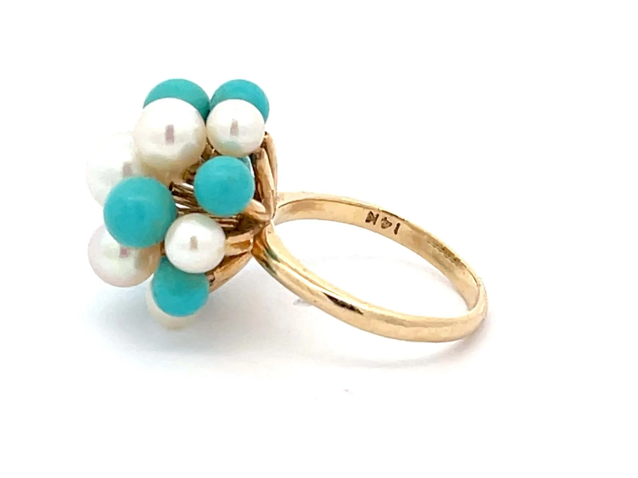 Mings Turquoise and Pearl Ring in 14k Yellow Gold