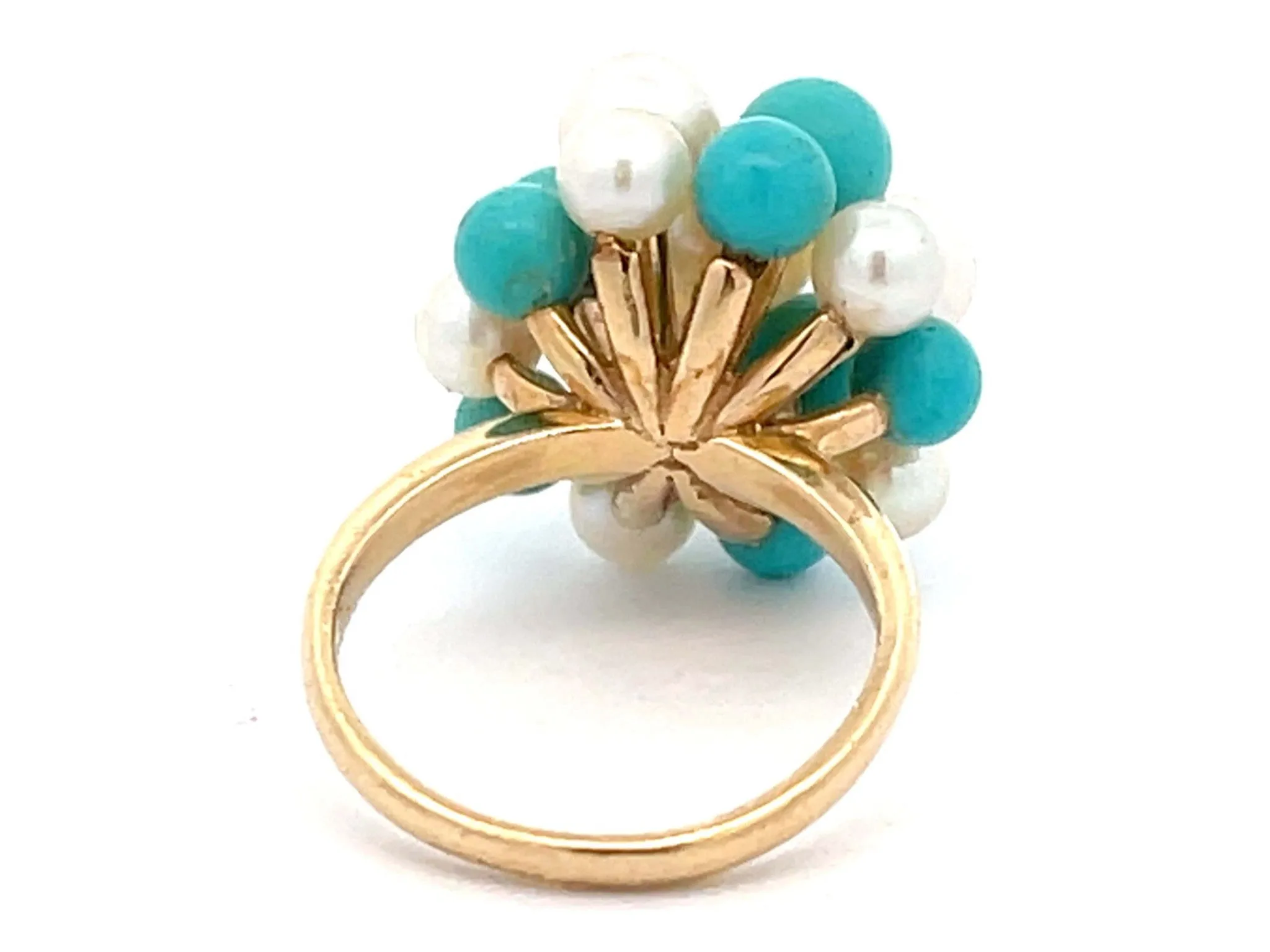 Mings Turquoise and Pearl Ring in 14k Yellow Gold