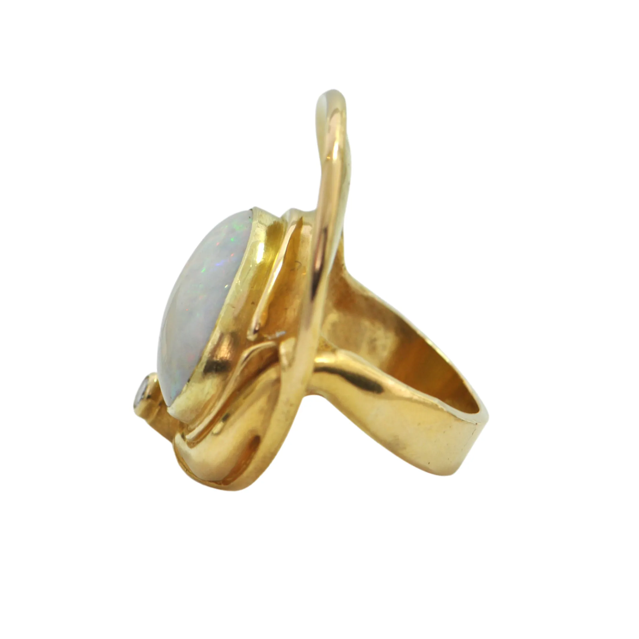 Modernist 'Demaret' White Fire Opal and Diamond 18K Yellow Gold Ring