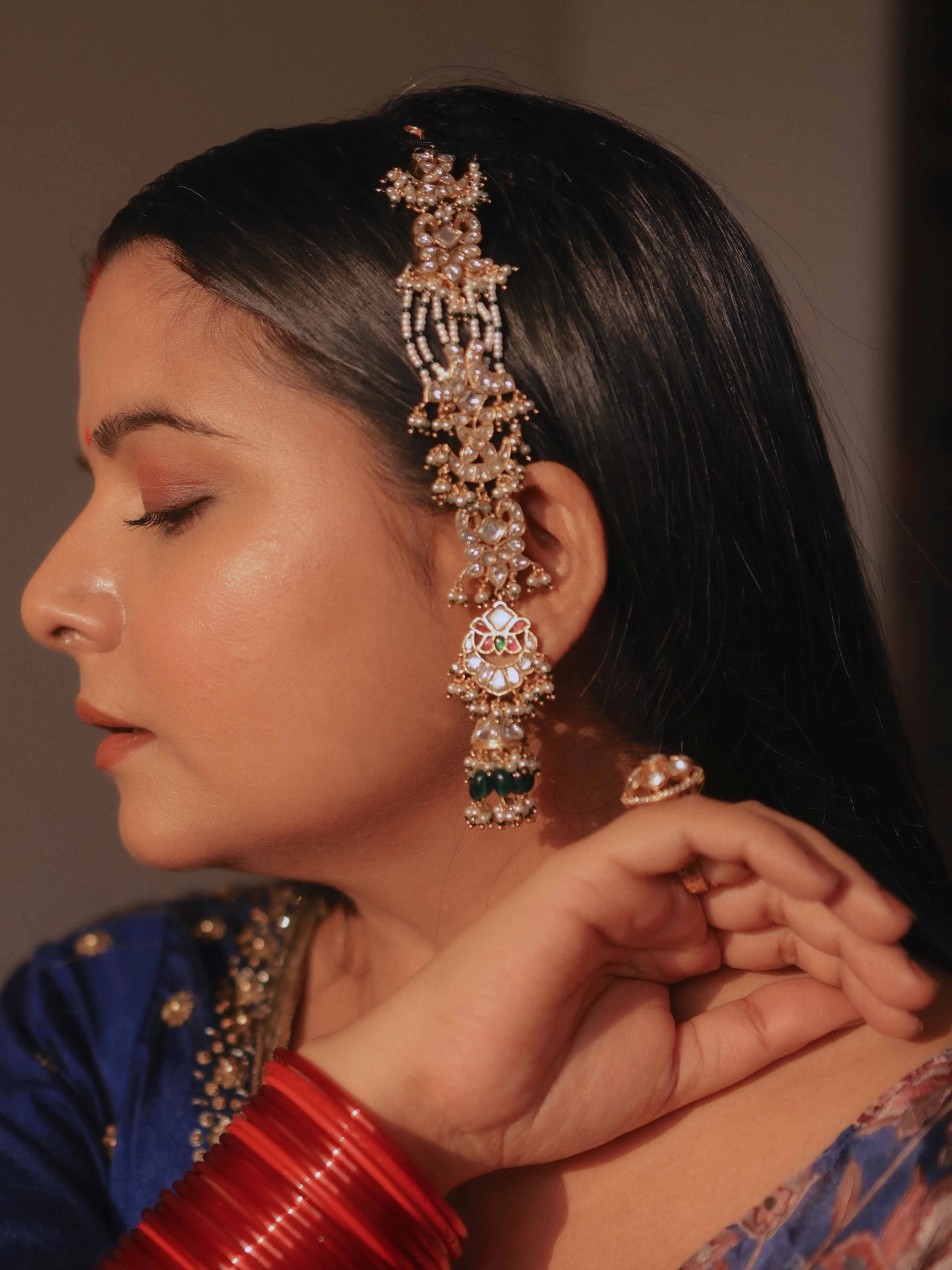 Multicolor Gold Plated Jadau Kundan Earrings - ME1141M
