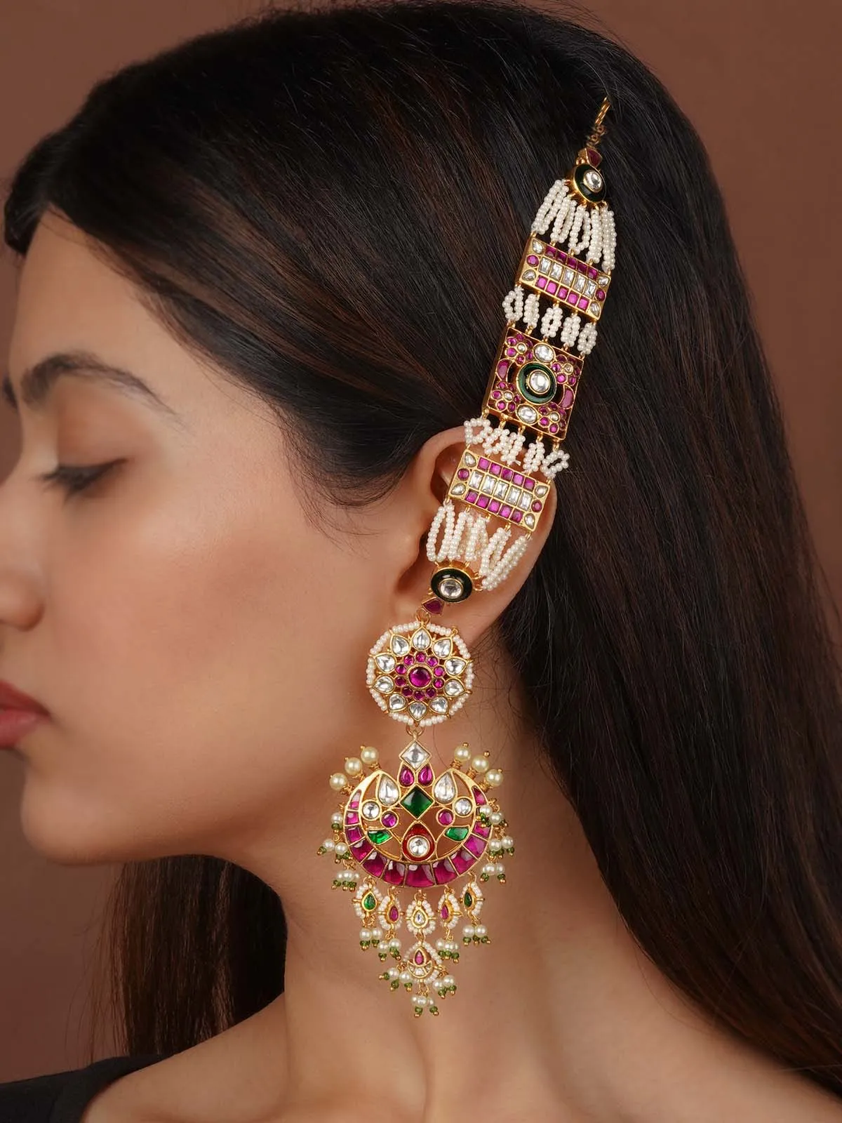 Multicolor Gold Plated Jadau Kundan Earrings - ME1259M
