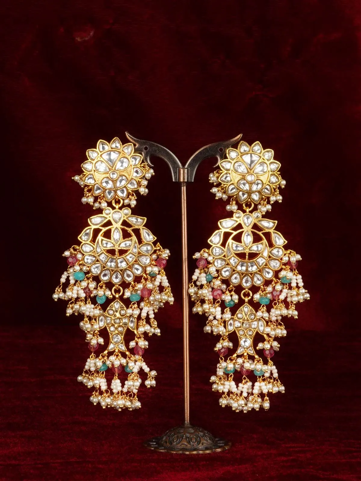 Multicolor Gold Plated Jadau Kundan Earrings - ME1279