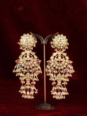 Multicolor Gold Plated Jadau Kundan Earrings - ME1279