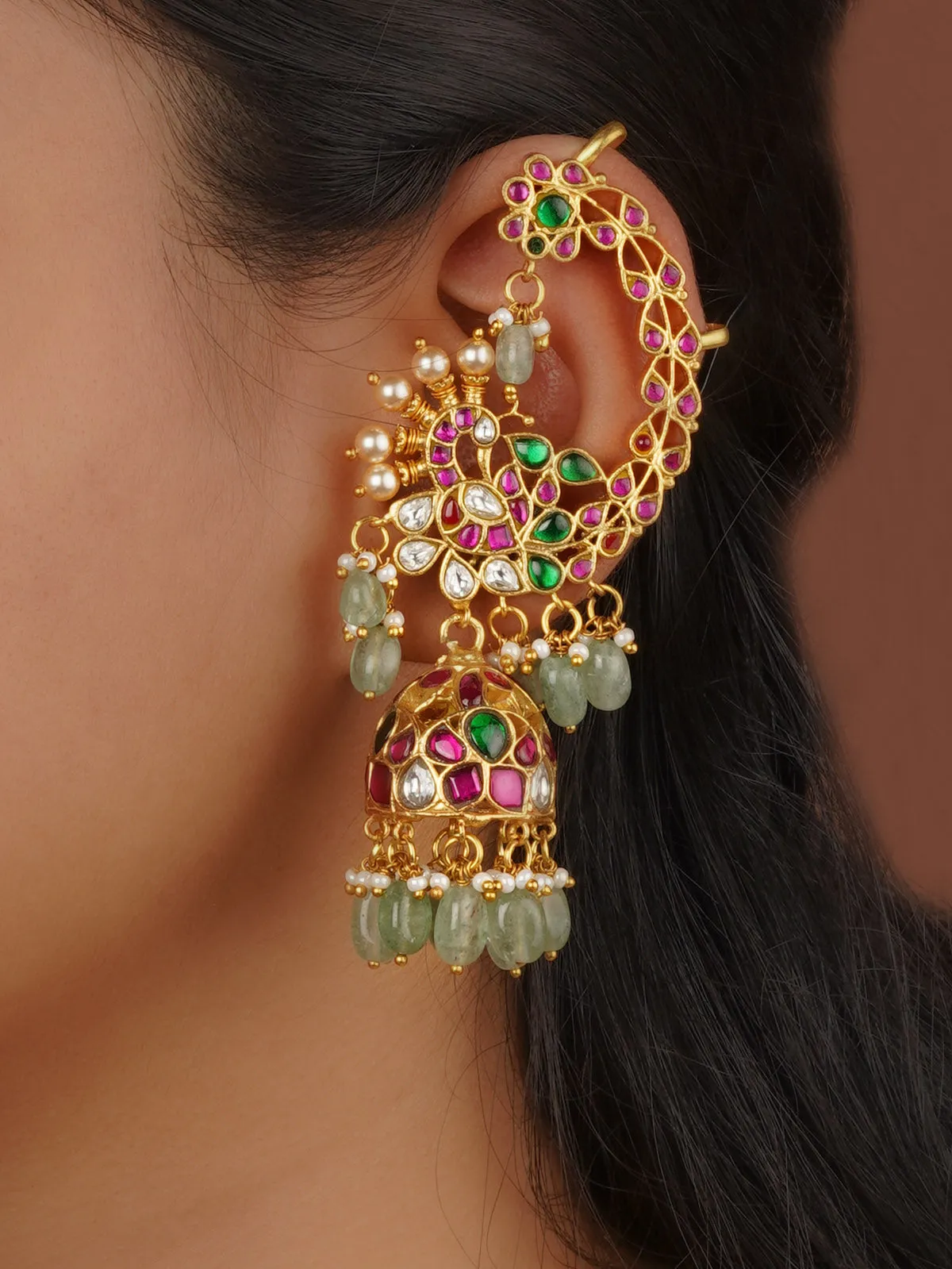 Multicolor Gold Plated Jadau Kundan Earrings - ME1325M
