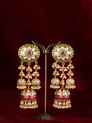 Multicolor Gold Plated Jadau Kundan Earrings - ME1335M