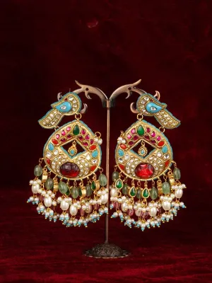Multicolor Gold Plated Jadau Kundan Earrings - ME1349M