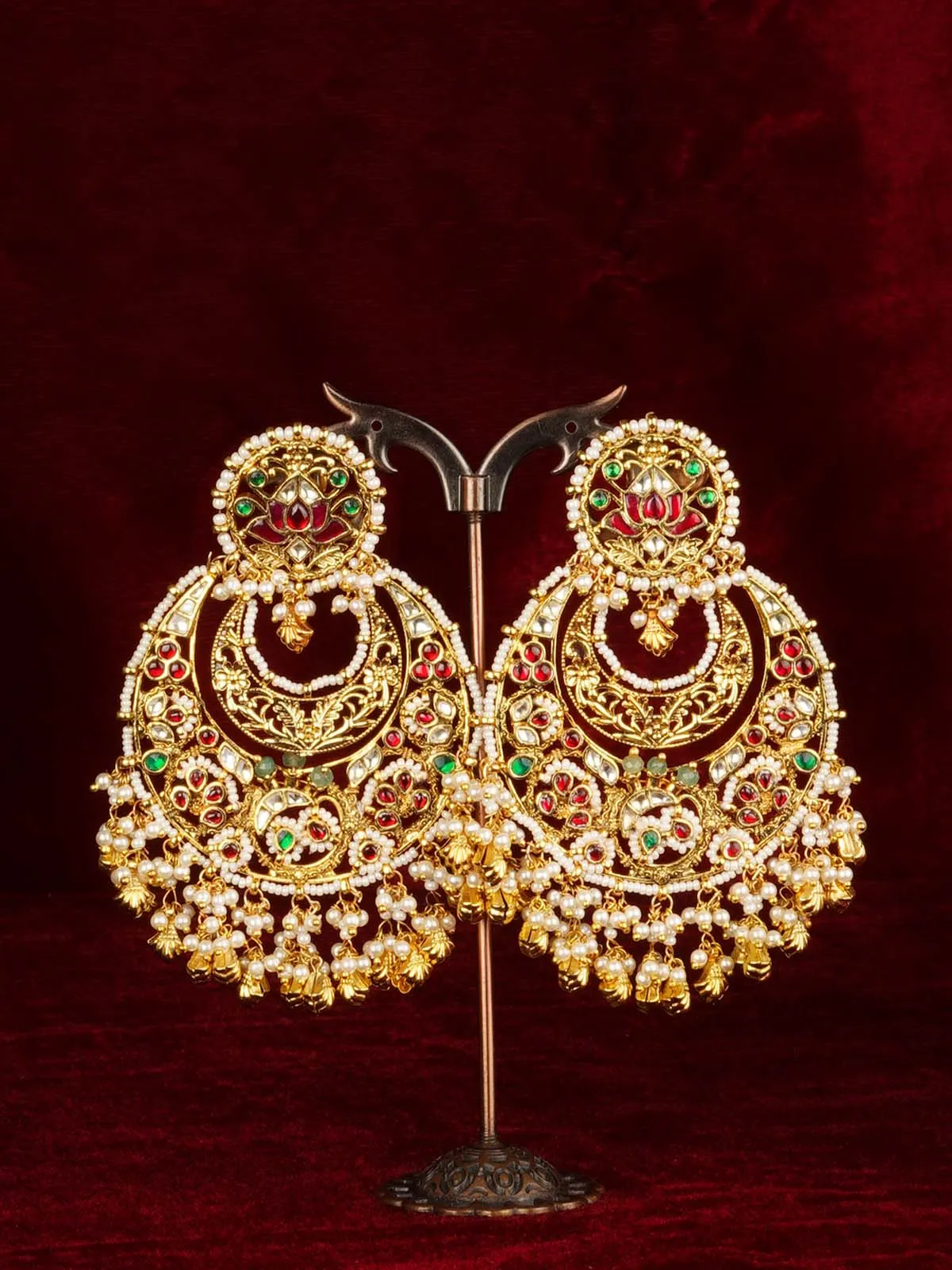 Multicolor Gold Plated Jadau Kundan Earrings - ME1355