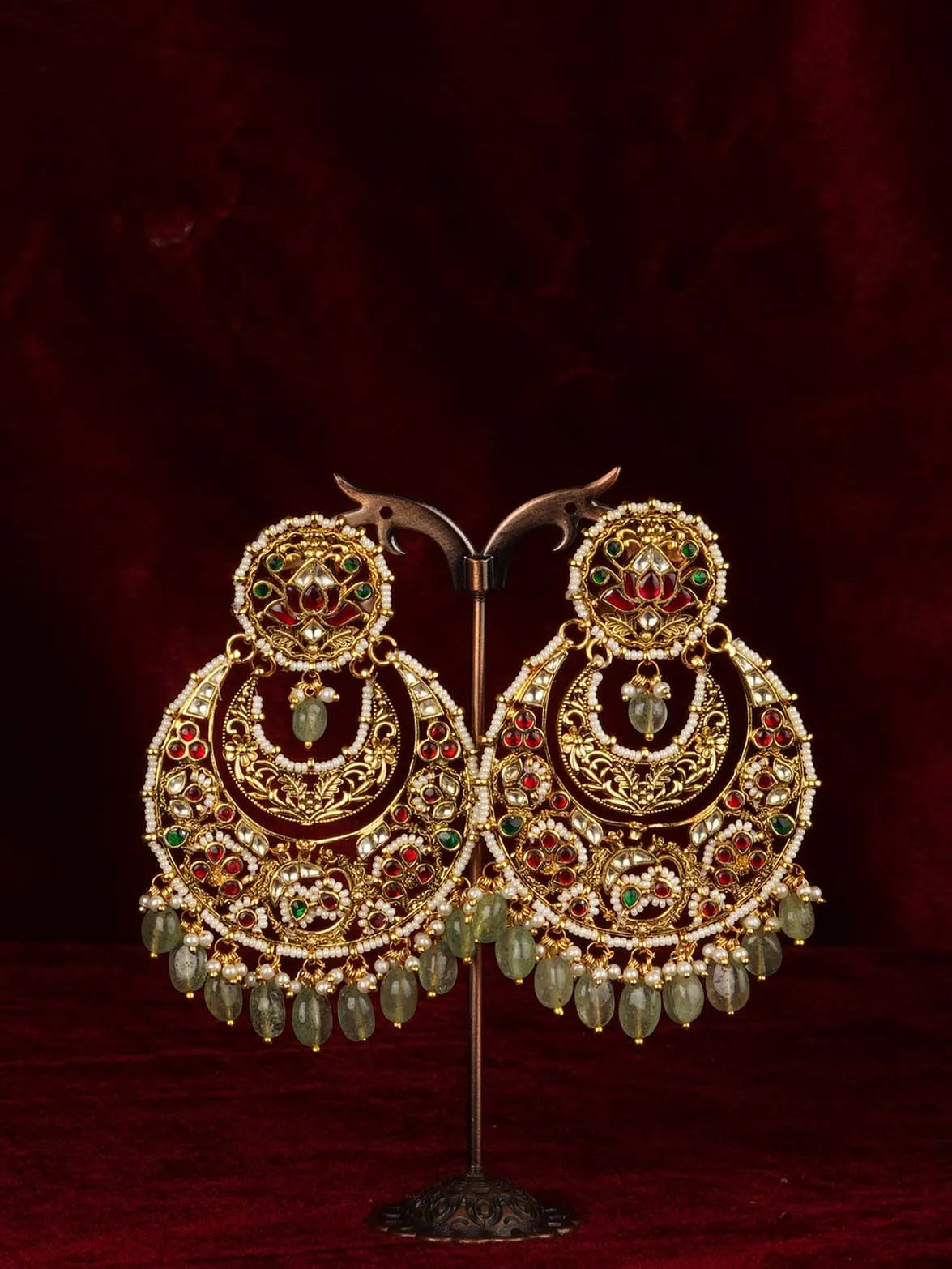 Multicolor Gold Plated Jadau Kundan Earrings - ME1355
