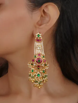 Multicolor Gold Plated Jadau Kundan Earrings - ME1359
