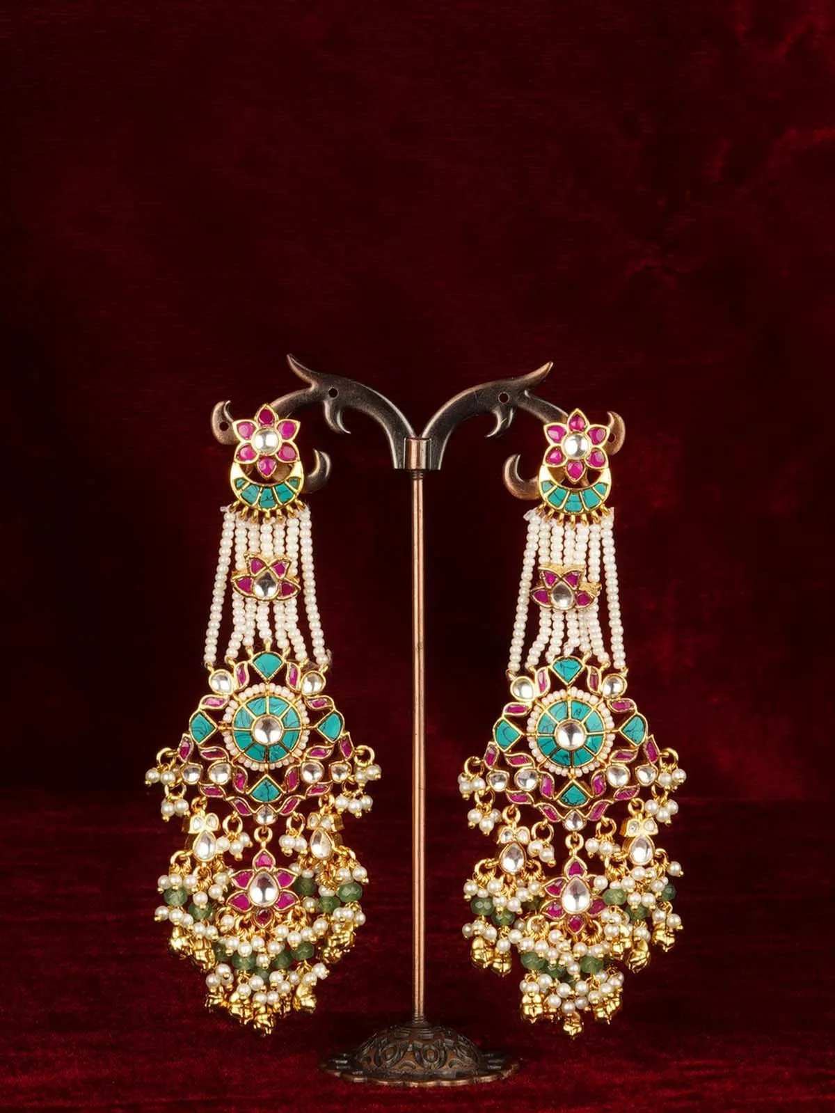 Multicolor Gold Plated Jadau Kundan Earrings - ME1359