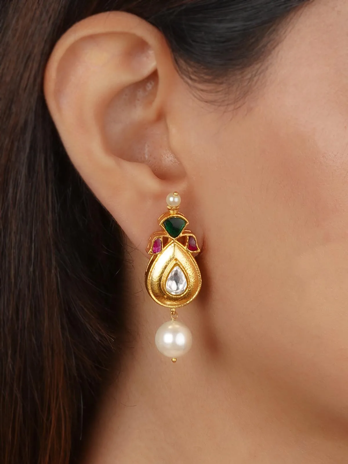 Multicolor Gold Plated Jadau Kundan Earrings - ME1367