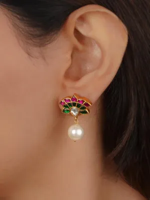 Multicolor Gold Plated Jadau Kundan Earrings - ME1368M