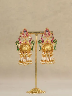 Multicolor Gold Plated Jadau Kundan Earrings - ME1386M