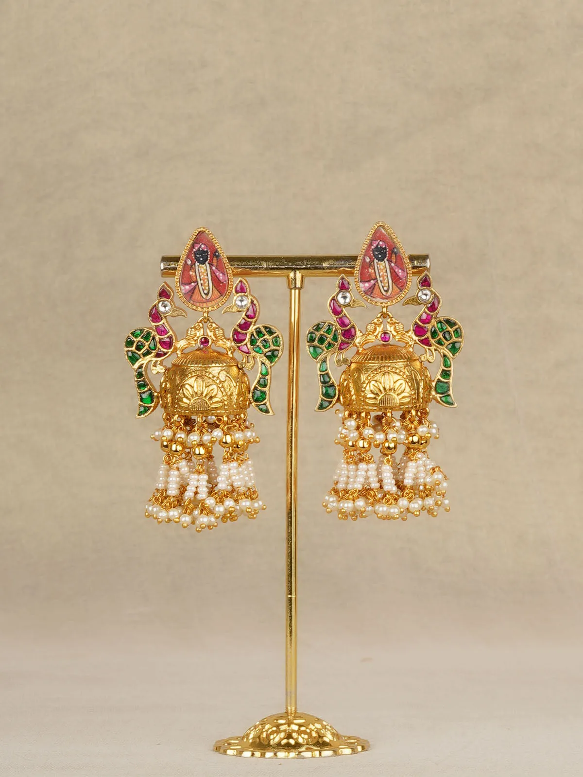 Multicolor Gold Plated Jadau Kundan Earrings - ME1386M