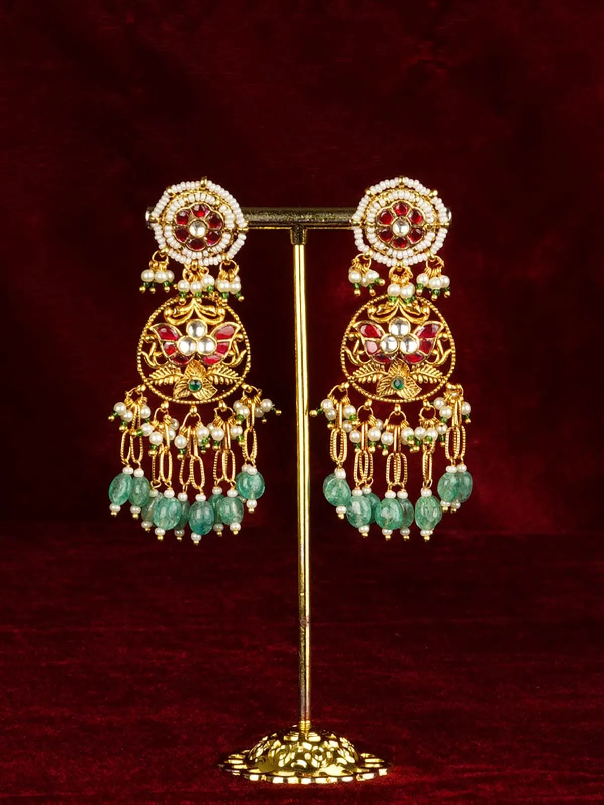 Multicolor Gold Plated Jadau Kundan Earrings - ME1391