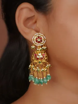 Multicolor Gold Plated Jadau Kundan Earrings - ME1391