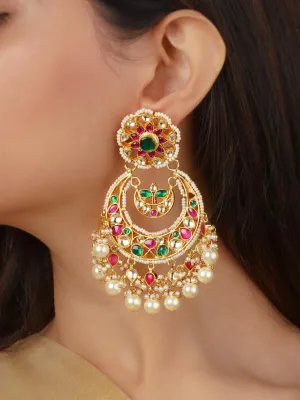 Multicolor Gold Plated Jadau Kundan Earrings - ME1M