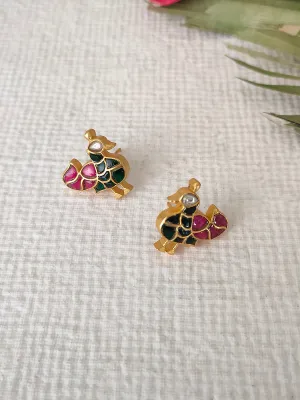 Multicolor Gold Plated Jadau Kundan Earrings - ME788M