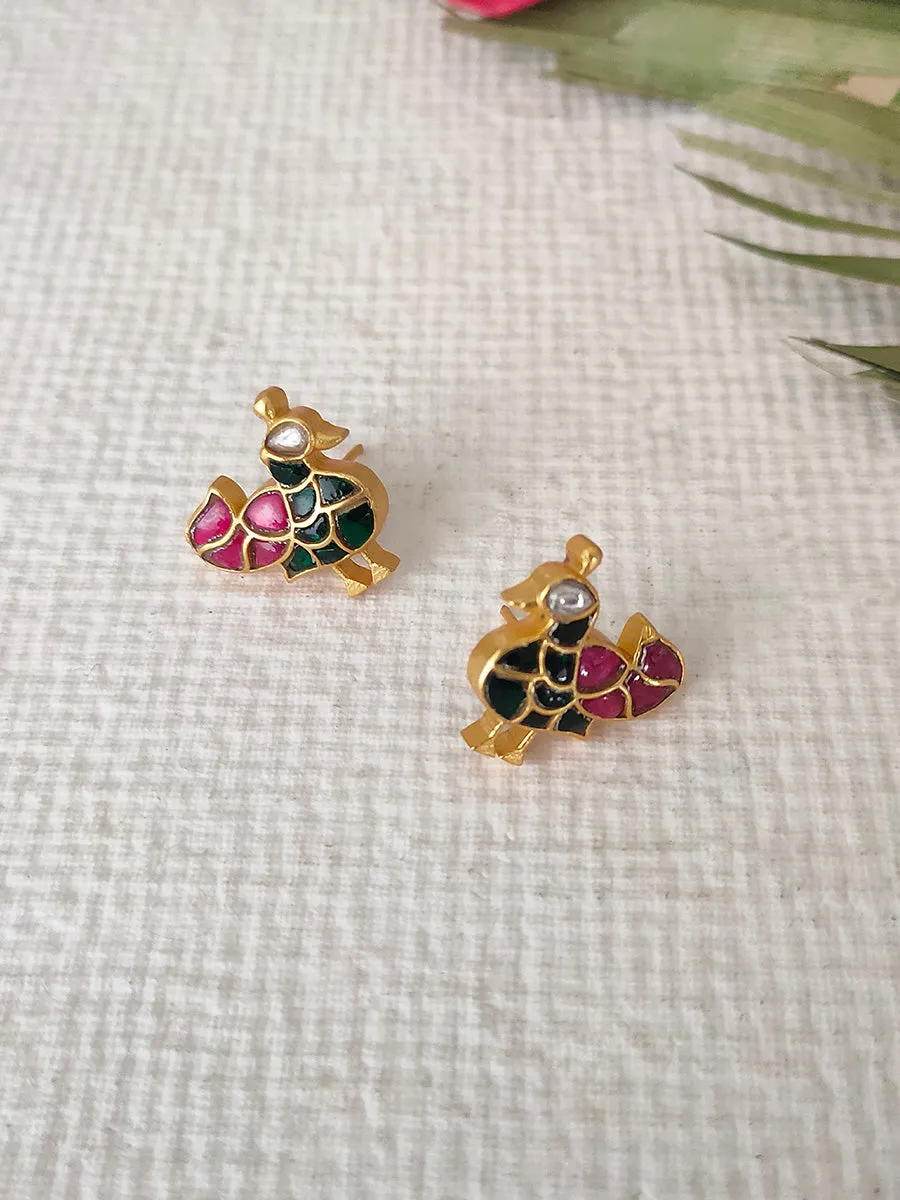Multicolor Gold Plated Jadau Kundan Earrings - ME788M