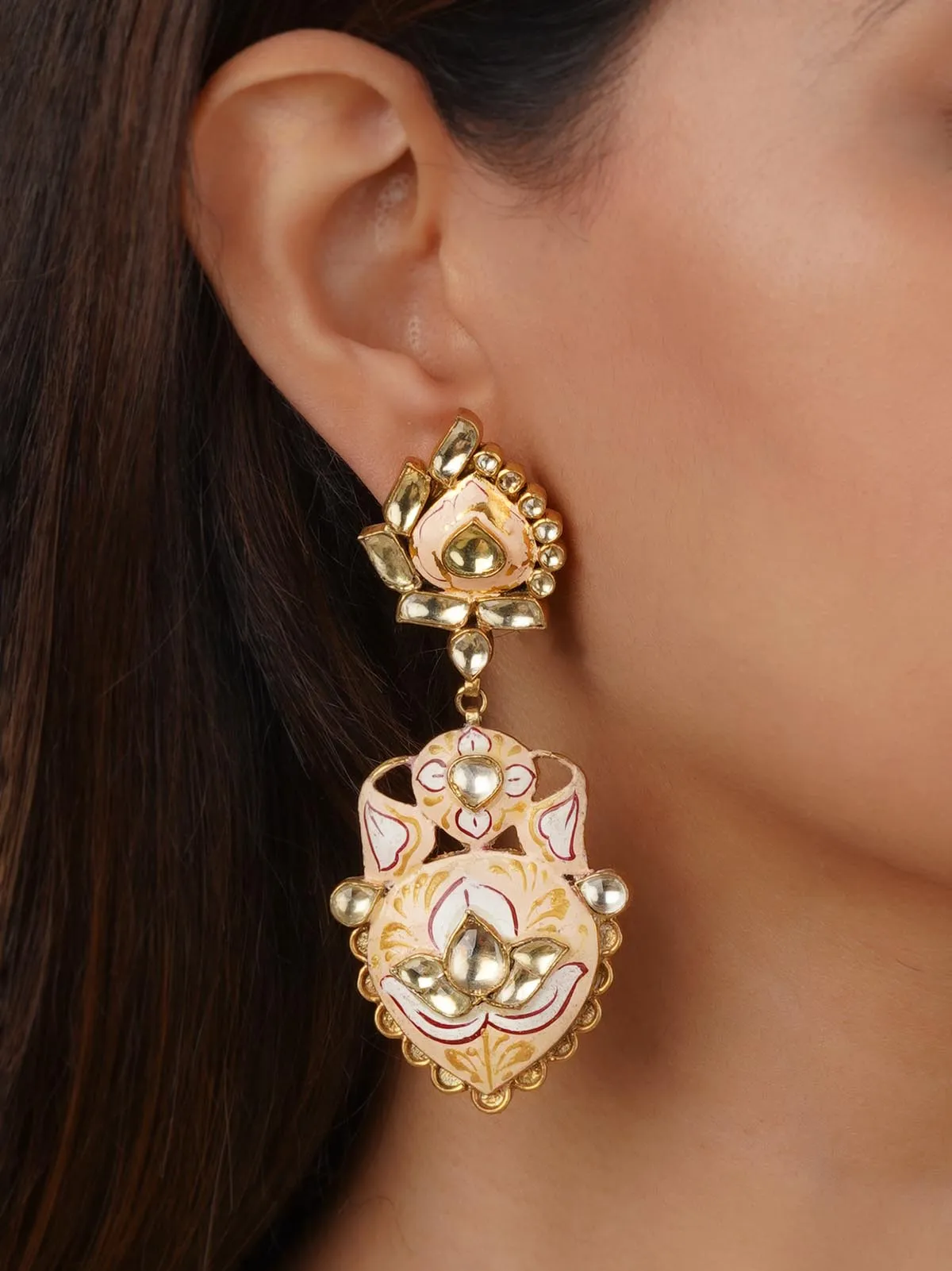 Multicolor Gold Plated Jadau Kundan Earrings - ME908A