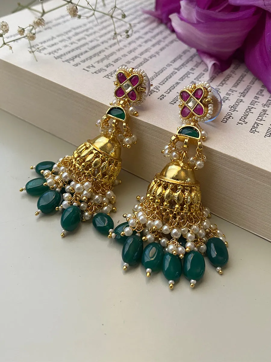 Multicolor Gold Plated Jadau Kundan Earrings - ME919M