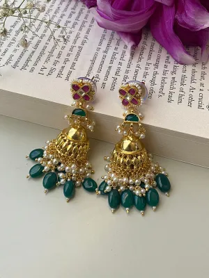 Multicolor Gold Plated Jadau Kundan Earrings - ME919M